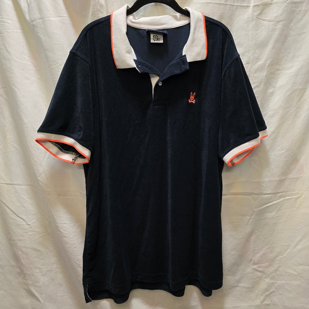 Psycho Bunny Polo Shirt Mens XL Black Terry Cloth Embroidered Logo Golf